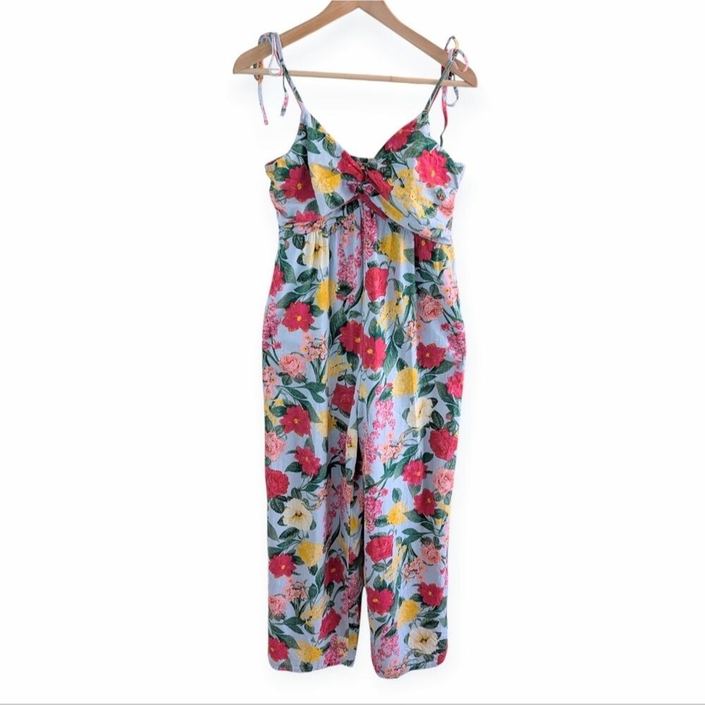 Old Navy Linen Blend Floral Jumpsuit Medium Multicolor